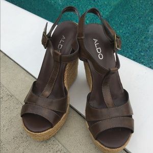ALDO platform brown leather espadrilles, Size 7